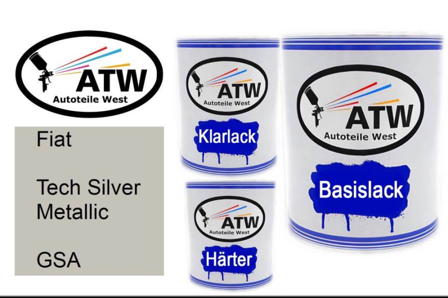 Fiat, Tech Silver Metallic, GSA: 1L Lackdose + 1L Klarlack + 500ml Härter - Set, von ATW Autoteile West.